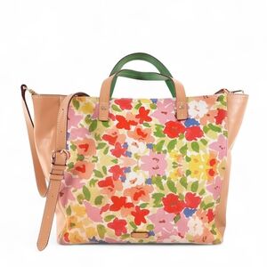 FRANCES VALENTINE Floral Vachetta Leather Tote Crossbody Green Covertible